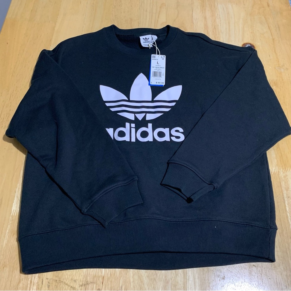 ADIDAS Originals Sweatshirt Trefoil Mens L Pullover Black Pullover Crew Sweater